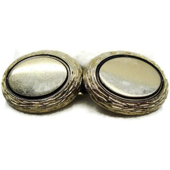 Anson Cufflinks Oval Bordered Gold Tone Tux Shirt Dress Suit Vintage - Picture 3 of 6